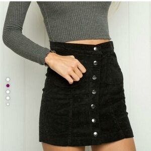 Brandy Melville Black Button-Front Corduroy Mini Skirt